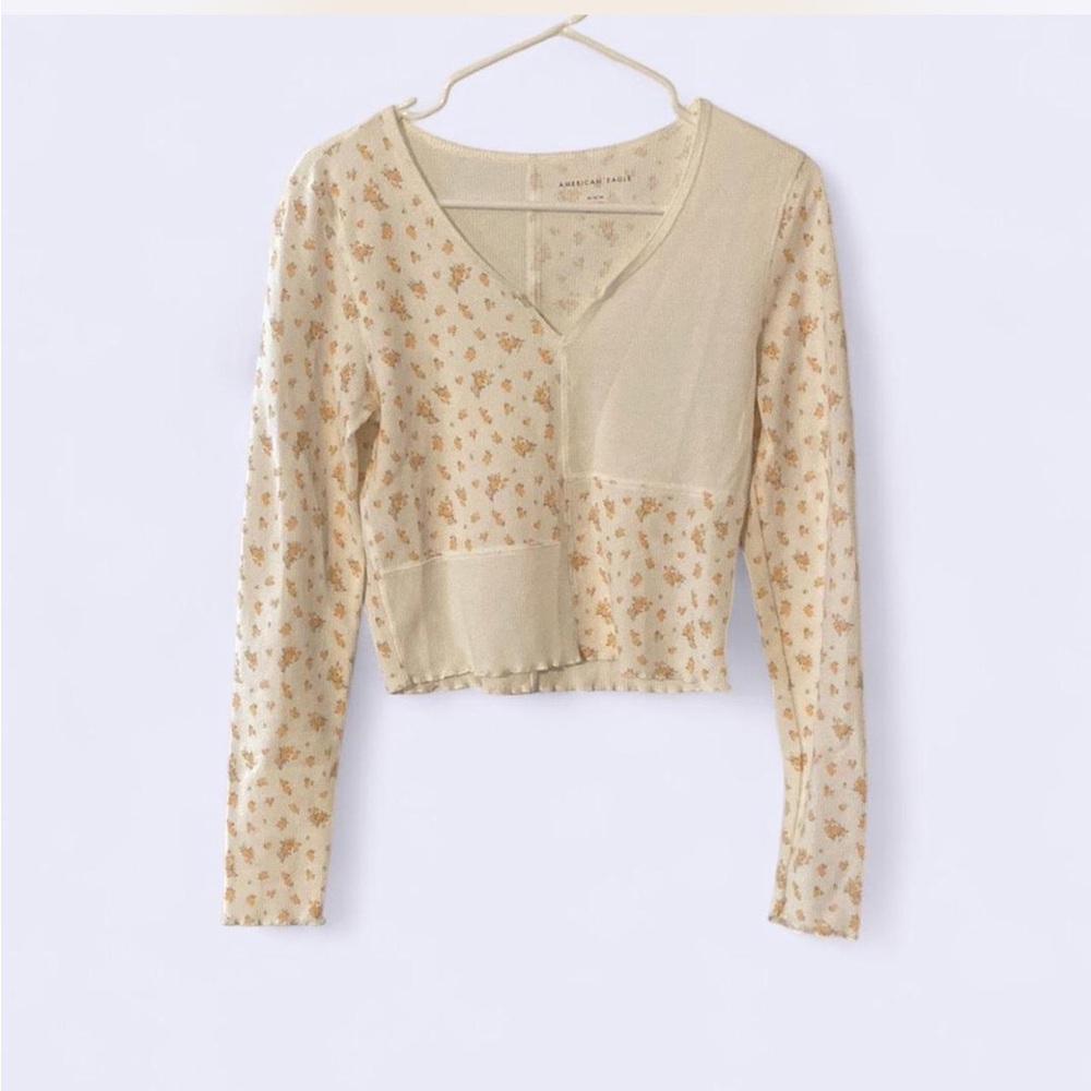 American Eagle Floral Crop Long Sleeve Top